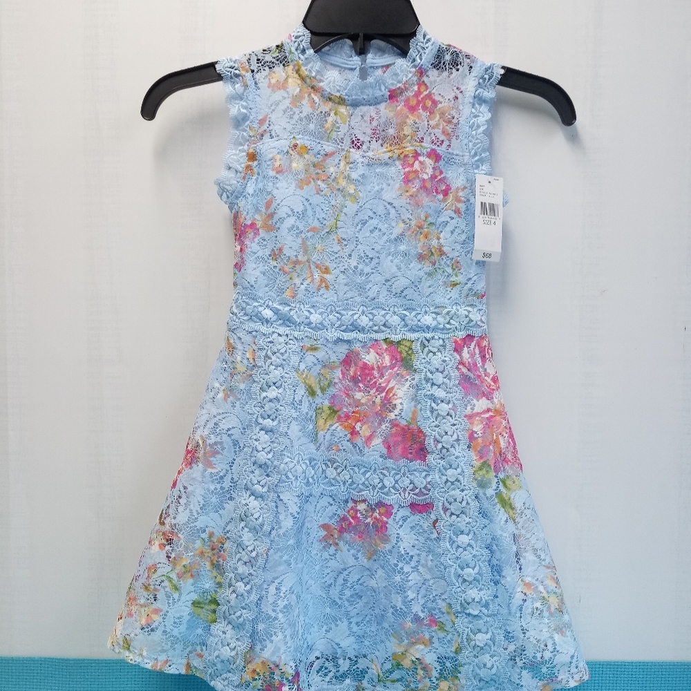 NWT Knit Works Girl's Floral Lined Lace Dress Size 4